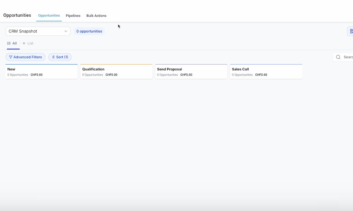 CRM Snapshot opportunities pipeline